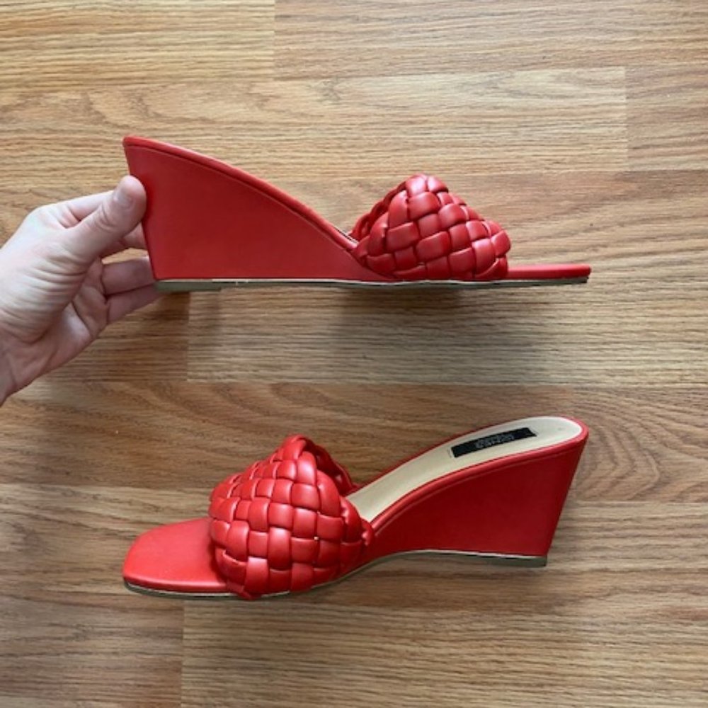 NEW Jones New York Red Woven Wedge Heel
